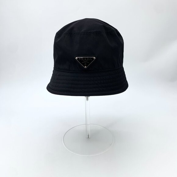 H12540 Prada Black Triangle Logo Cotton Bucket Hat Size S Hat Circumference 57cm main image 7